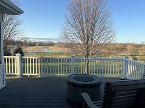 upper level deck with propane fireplace