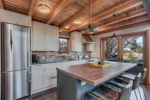 Kitchen with island for the indoor eating