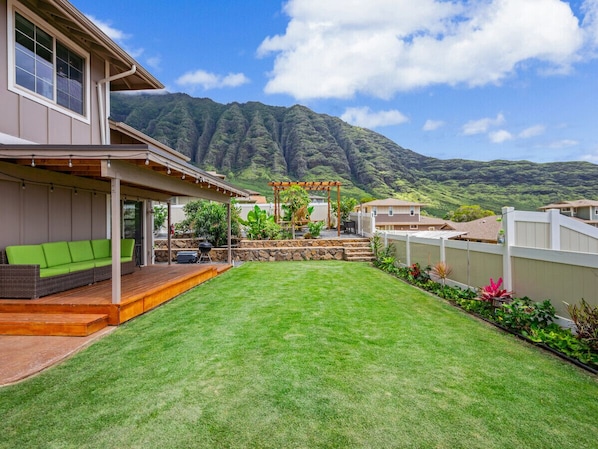 Surrounded by mountains to your east and west and ocean views in front.