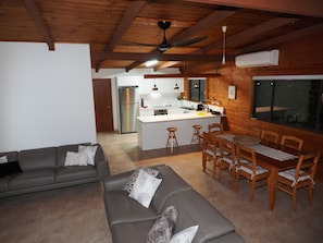 Open plan living, dining and kitchen