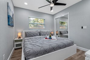 Feel at home while you're on your home away from home! This cozy room has a king-size bed, full length mirror closet, and its own TV. If you like what you see so far, send us a message as soon as possible!