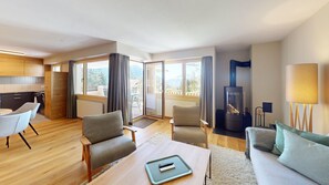 living area with fireplace