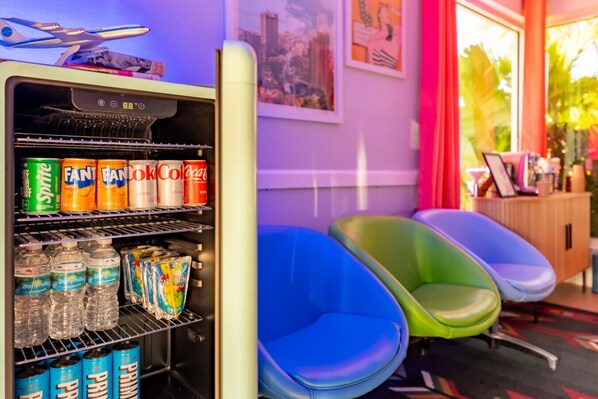 Our front desk area is open every day from 9 am to 4 pm. We offer free coffee, sodas, bottled water, and more. You can also check out a selection of magazines!