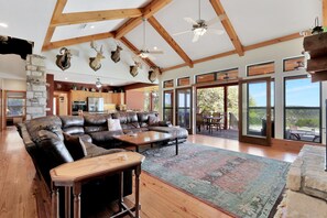 Open living area displays many of the owners mounted hunting trophies.