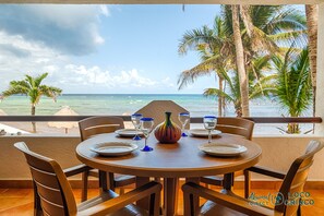 Balcony with outisde dining area