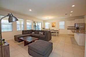 Great Room with a large sofa to enjoy a late movie with the kids.  