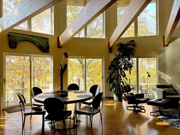 Beautiful fall day view from great room .