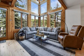 Contemporary Bright Living Room with Lots of Natural Light and Queen Sofa Sleeper