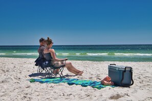Enjoy the beach with the beach gear provided to you!
