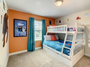 Finding Nemo Themed Bedroom with Twin over Full Bunk Bed with Twin pull out trundle