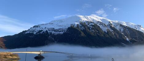 View from the covered deck looking north to Mt. Juneau.