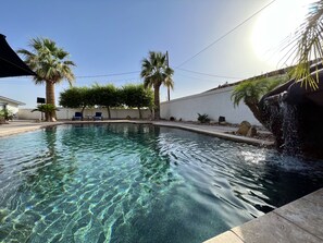 One of the biggest pools in town with a gorgeous waterfall