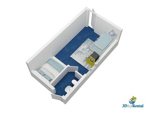 3D rendering of the UNATTACHED lower floor. NOTE measurements and decor approx.