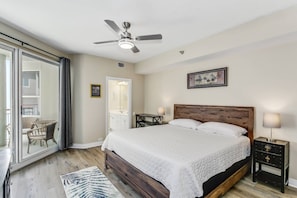 Spacious king bedroom with private balcony access