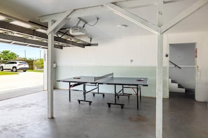 Ping pong table included.