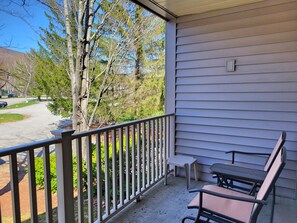 Deck with view right to outdoor pool