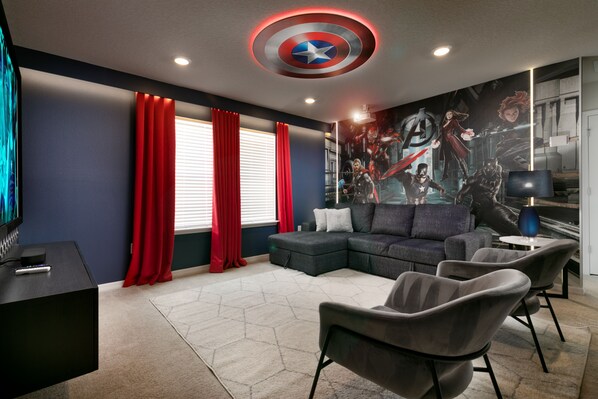Another view of the incredible Avengers TV room