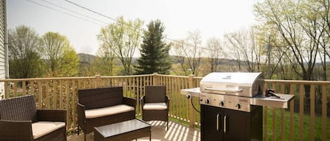 Grill & seating on porch