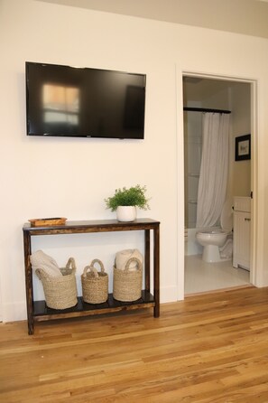 Smart TV and wifi provided.  Cuddle up on a couch and enjoy some videos.