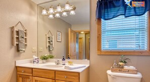 Master bath is light and bright, spacious, and the closet has generous space.