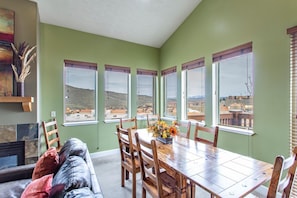 Large dining room with seating for eight and great views