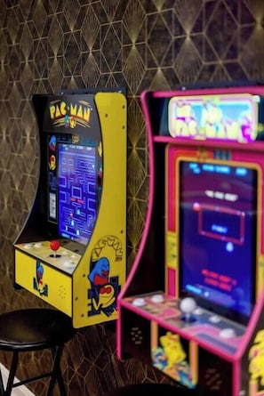 Test your skills against friends and family with our wall mounted Mr. and Mrs. Pacman Games (contains a variety of different games in each machines)