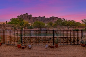 The breath taking view of the pool during sunset.