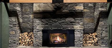 Relax by a cozy fire in the Lodge's Great Room