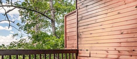 Our wonderful, new hot tub looking out into the Great Smokies!