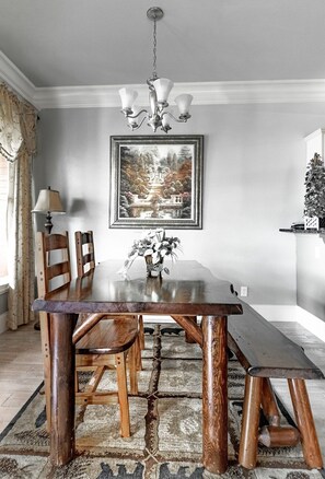 Rustic, kitchen table for enjoying a home-cooked meal in the cabin!