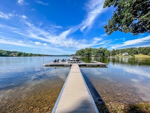 Boat is not available for renter use and will be occupying the middle dock slip. Rightmost dock slip is available for renter use.