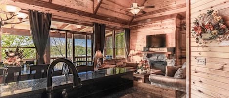 Welcome to our Big Bear Cabin!  With our open living, dining and kitchen area - great for the whole family!