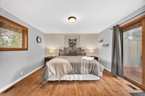 King bed in the Upstairs Primary Bedroom