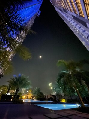 Swimming pool view at night