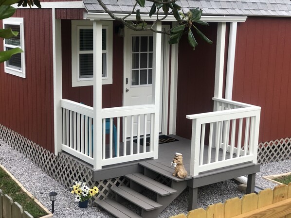 Covered front porch with keypad entry