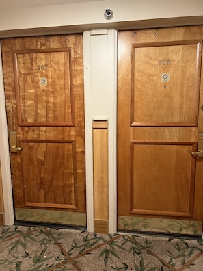 Condos are side by side. It keeps you close, but gives you privacy when wanted.