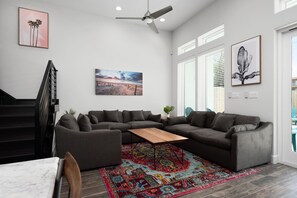 Living room with stair case