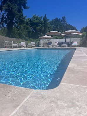 pool and terrace with outdoor kitchen