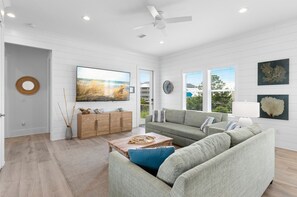There is plenty of space to spread out in our open living and kitchen area.