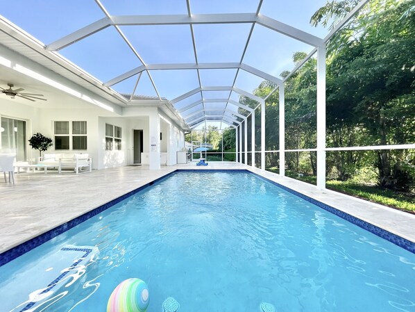 Outdoor area with the heated pool.