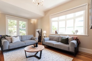 Spacious living room with comfy seating