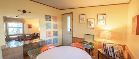Our third bedroom can also be used as a groovy rec room with record player.