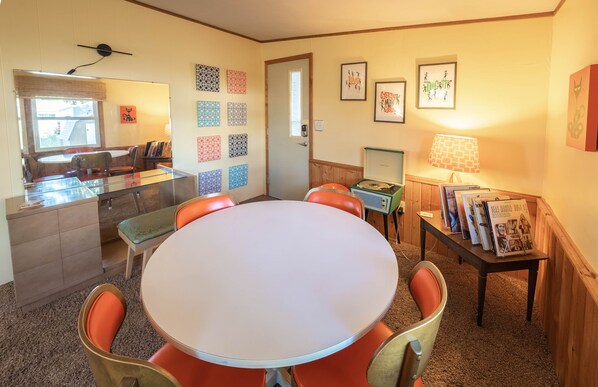 Our third bedroom can also be used as a groovy rec room with record player.