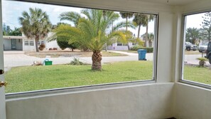 looking out at front yard from screened porch