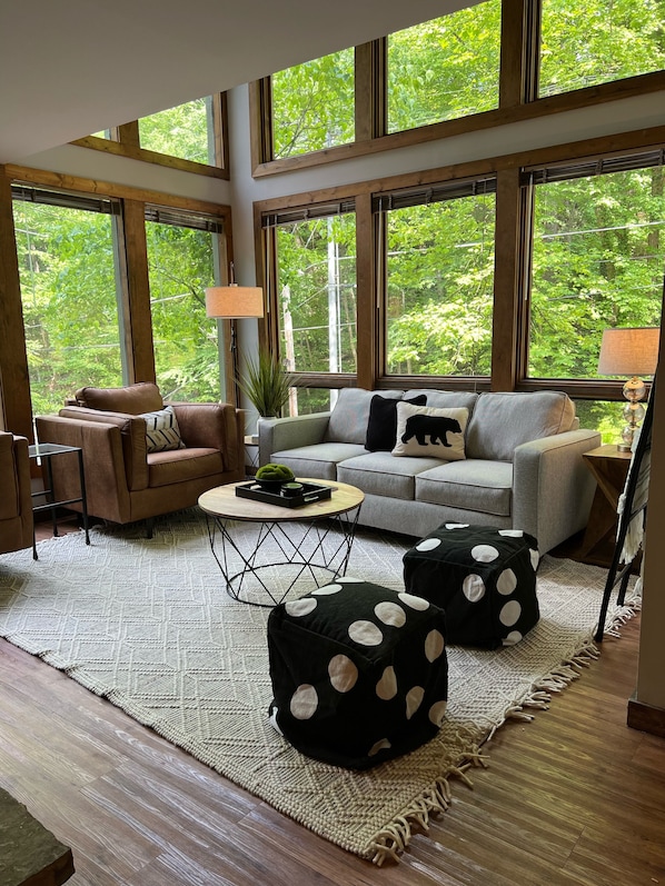 living room with queen sleeper sofa.