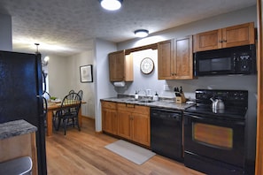 Fully stocked kitchen.