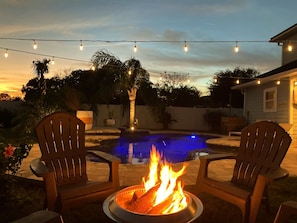 Solo stove next to the private heated pool