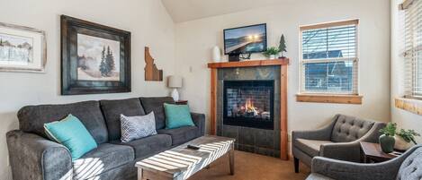 Cozy seating in living area.