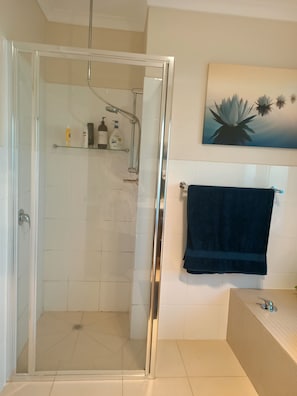 Spacious shower in bathroom