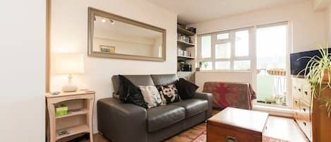 Very comfortable luxury sofa bed. TV. Virgin Media. Books and DVDs. Double glazing. Very quiet